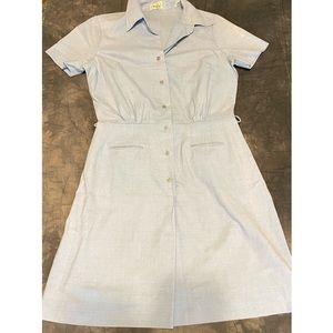 Vintage Maid Waitress Casual Cotton Dress Blue Medium